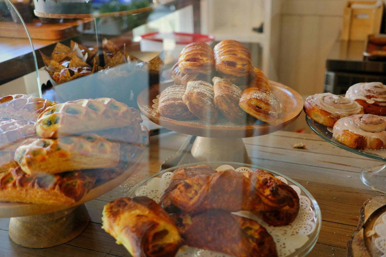 pastry case with croissants